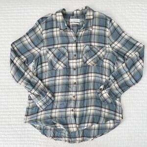 Lucky Brand Women's Classic Fit Long Sleeve Button Down Shirt Blue Plaid Size M